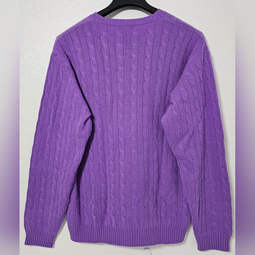 Joseph & Lyman 100% Cashmere Sweater Purple Cable Knit Crewneck Size L Luxury - Picture 3 of 7